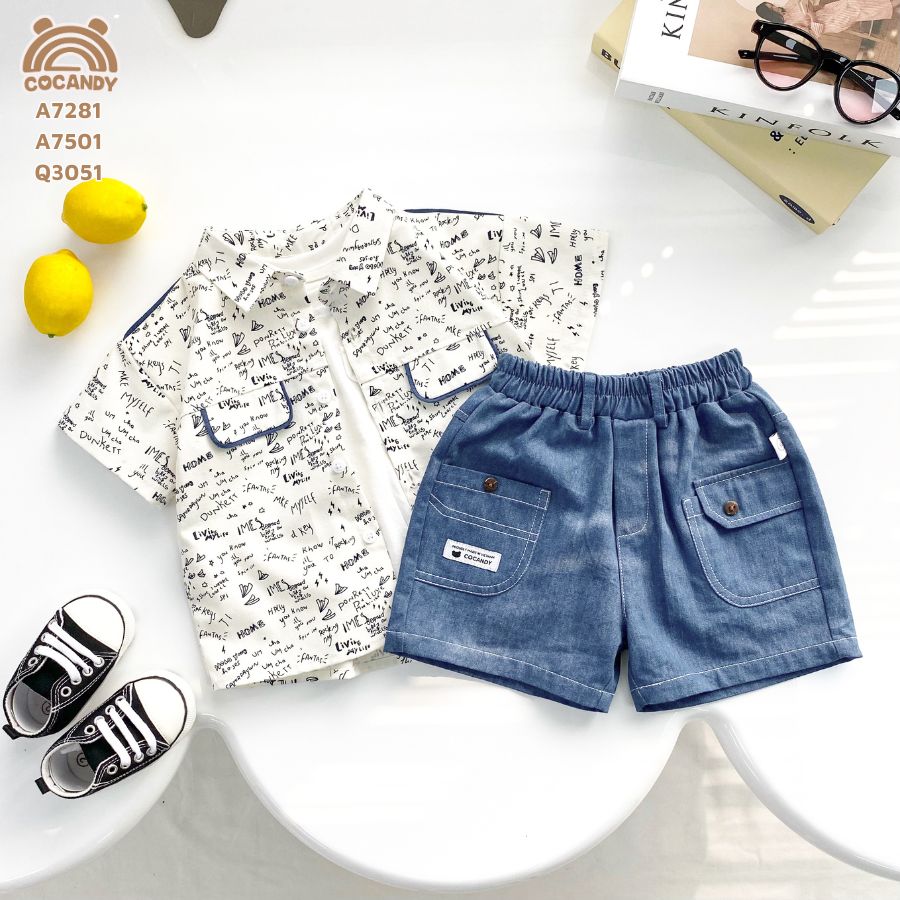 Quần cộc XANH jeans 2 túi vát