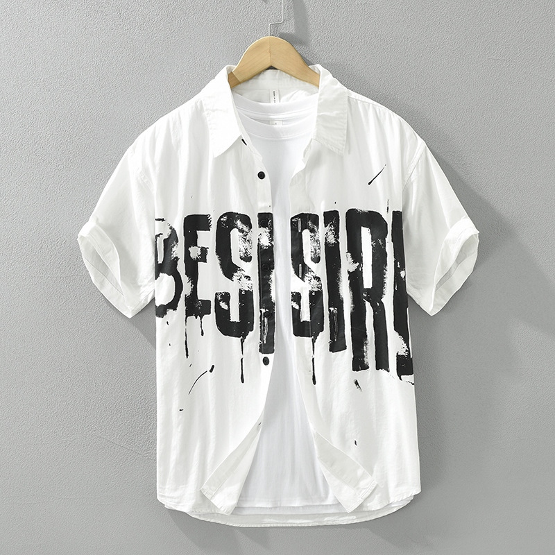Áo Sơ Mi Nam Ngắn Tay  Nhật Bản – Áo Sơ Mi Thời Trang Văn Học, Đa Năng, In Tiếng Anh, Dropshipping
