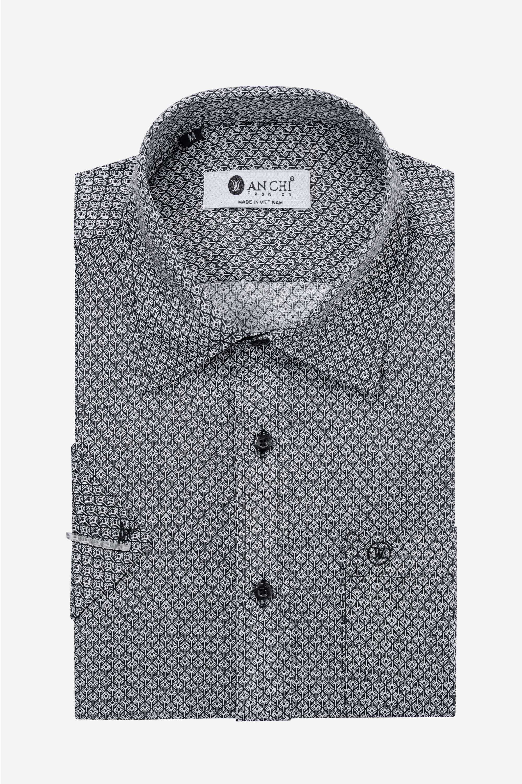 Sơ Mi Họa Tiết Nam Trung Niên ANCHI Chất Liệu Cotton Phom Suông Vạt Ngang