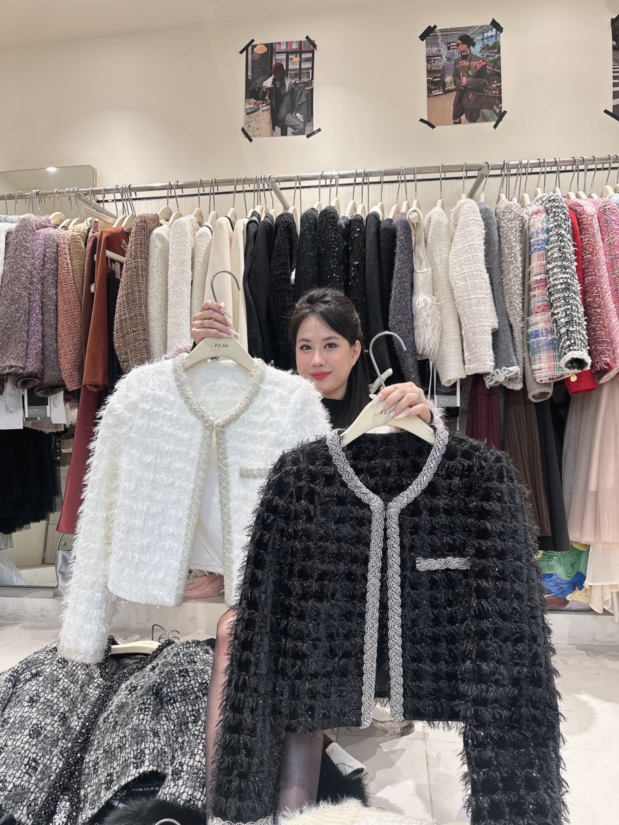 Áo dạ lông viền đá - V3