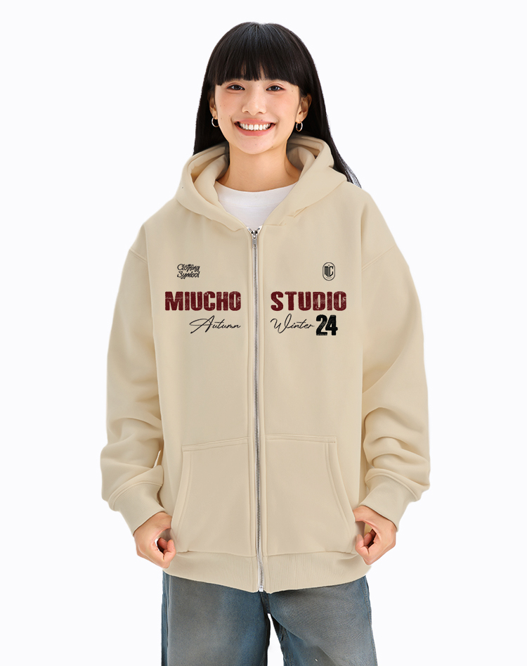 Áo hoodie zip nữ local brand HZD1586 Miucho vải nỉ chân cua dày dặn mủ rộng in typography_thumbnail_4