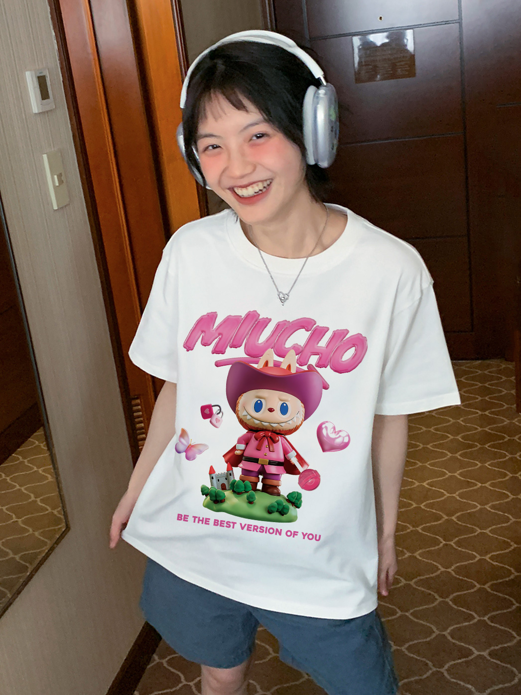 Áo thun labubu dễ thương form rộng nhiều màu ATD1453 Miucho vải cotton cổ tròn in mix_thumbnail_2