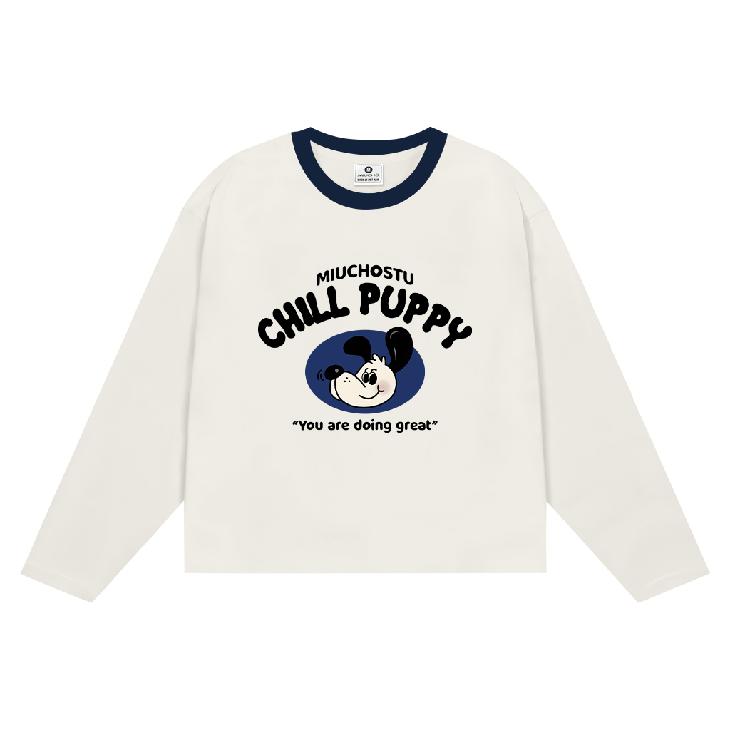 Áo thun tay dài form boxy Miucho vải thoáng mát phối cổ in mix tôn dáng Chill Puppy 2810_thumbnail_0