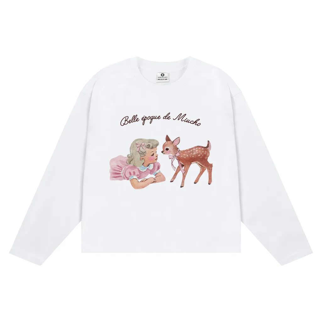 Áo tay dài boxy Miucho cotton co giãn 2C cổ tròn in hình dễ thương phong cách vintage 2649_thumbnail_0