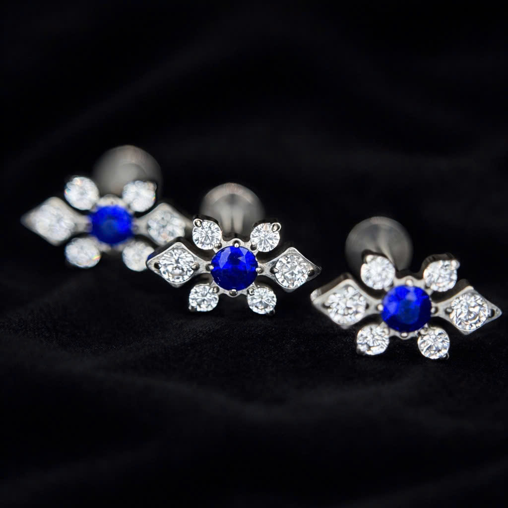 Khuyên kiểu titan sao xanh đá trắng