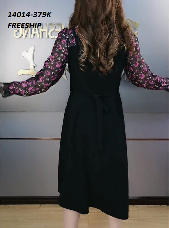 14014-Đầm xòe chữ A phối tay voan hoa nhí kế nút (thun mịn, voan)FREESHIP_thumbnail_1