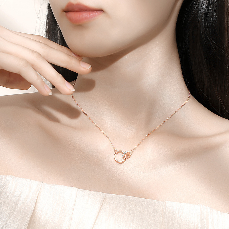 Dây Chuyền Bạc S925 Vòng Đan Trái Tim Thiết Kế Hiện Đại HTT027T Trắng - Vàng hồng_thumbnail_3