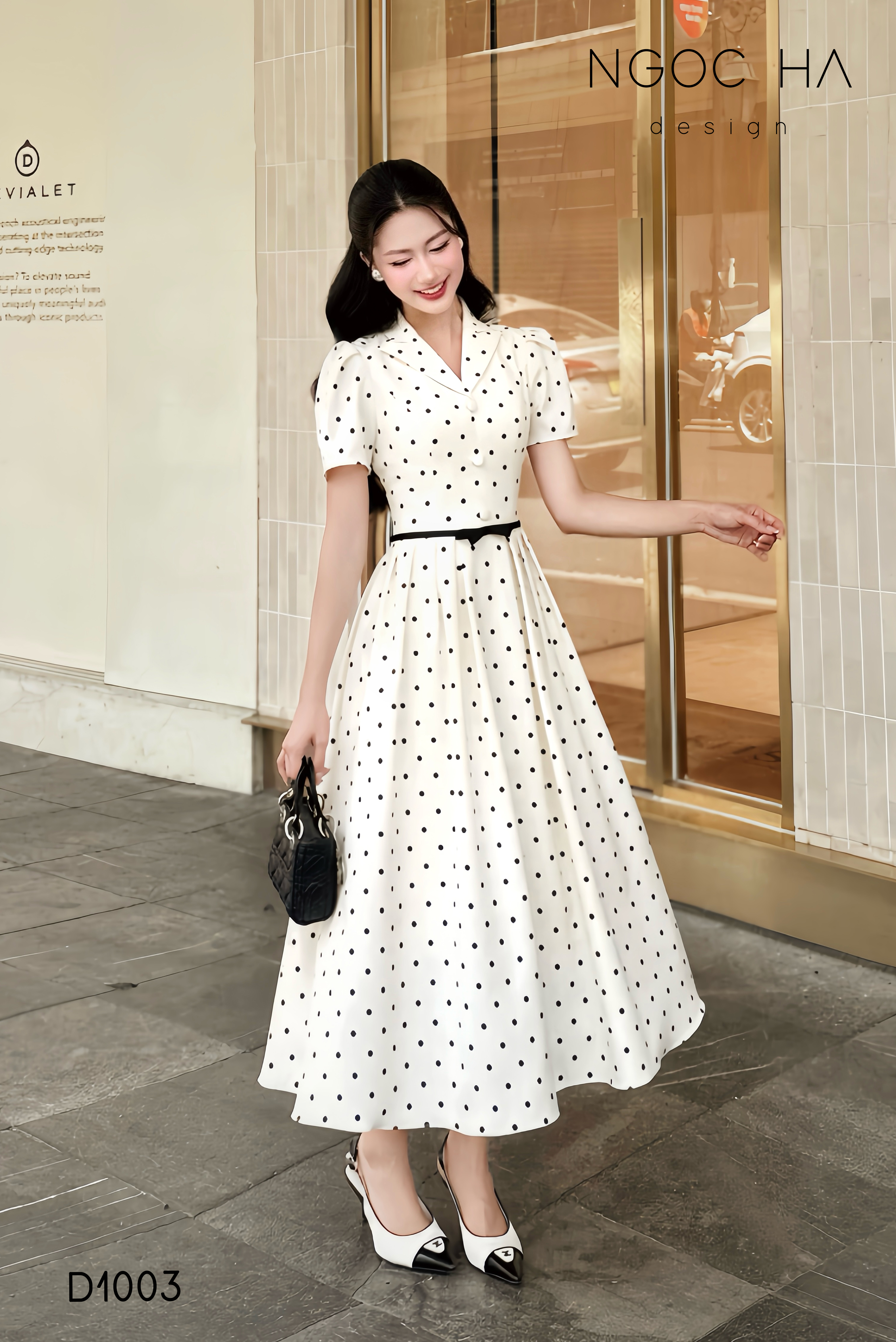 Lamia Dress_ Đầm Chấm Bi Cổ Vest Màu Kem D1003_thumbnail_3