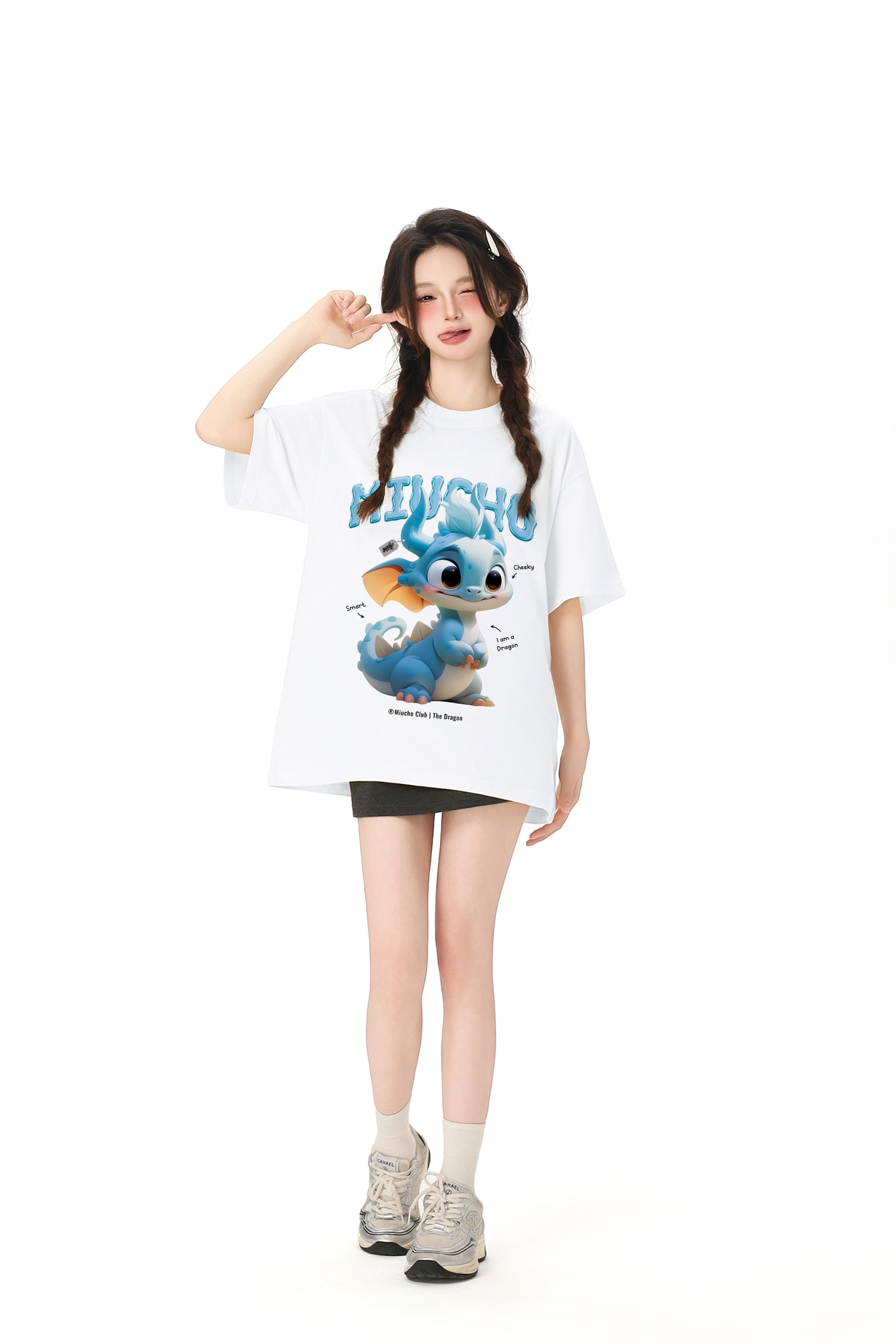 Áo thun form rộng 12 con giáp tuổi Thìn ATD1241 Miucho tay ngắn cổ tròn in mix_thumbnail_7