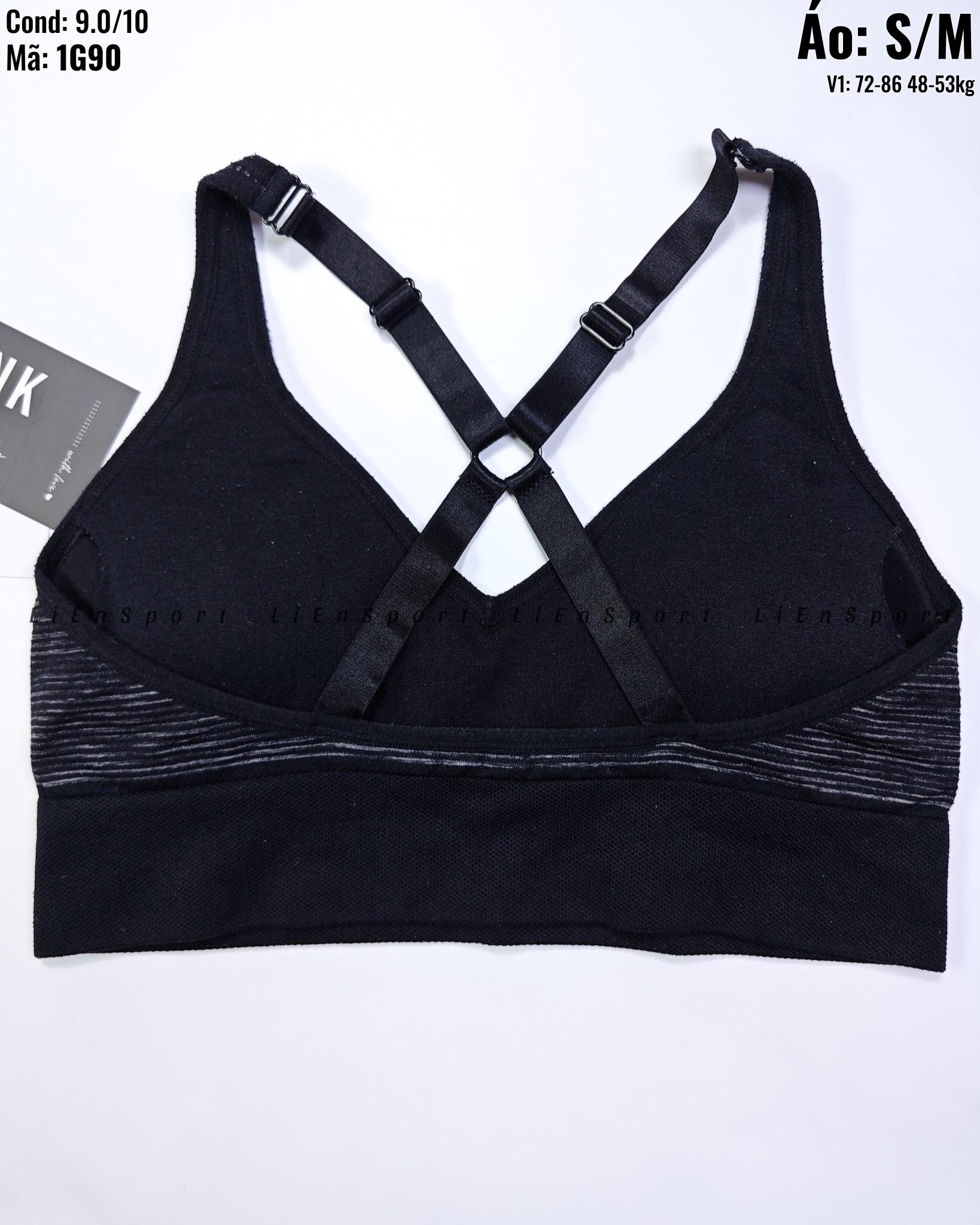 Puma Áo bra thể thao lưng chữ X Nữ Size S M Xám đen sọc ngang Auth 2nd Không gọng không mút Co giãn tốt Thoáng khí thấm hút Logo ép nhiệt Phù hợp tập gym yoga athleisure Mã:1G90_thumbnail_3