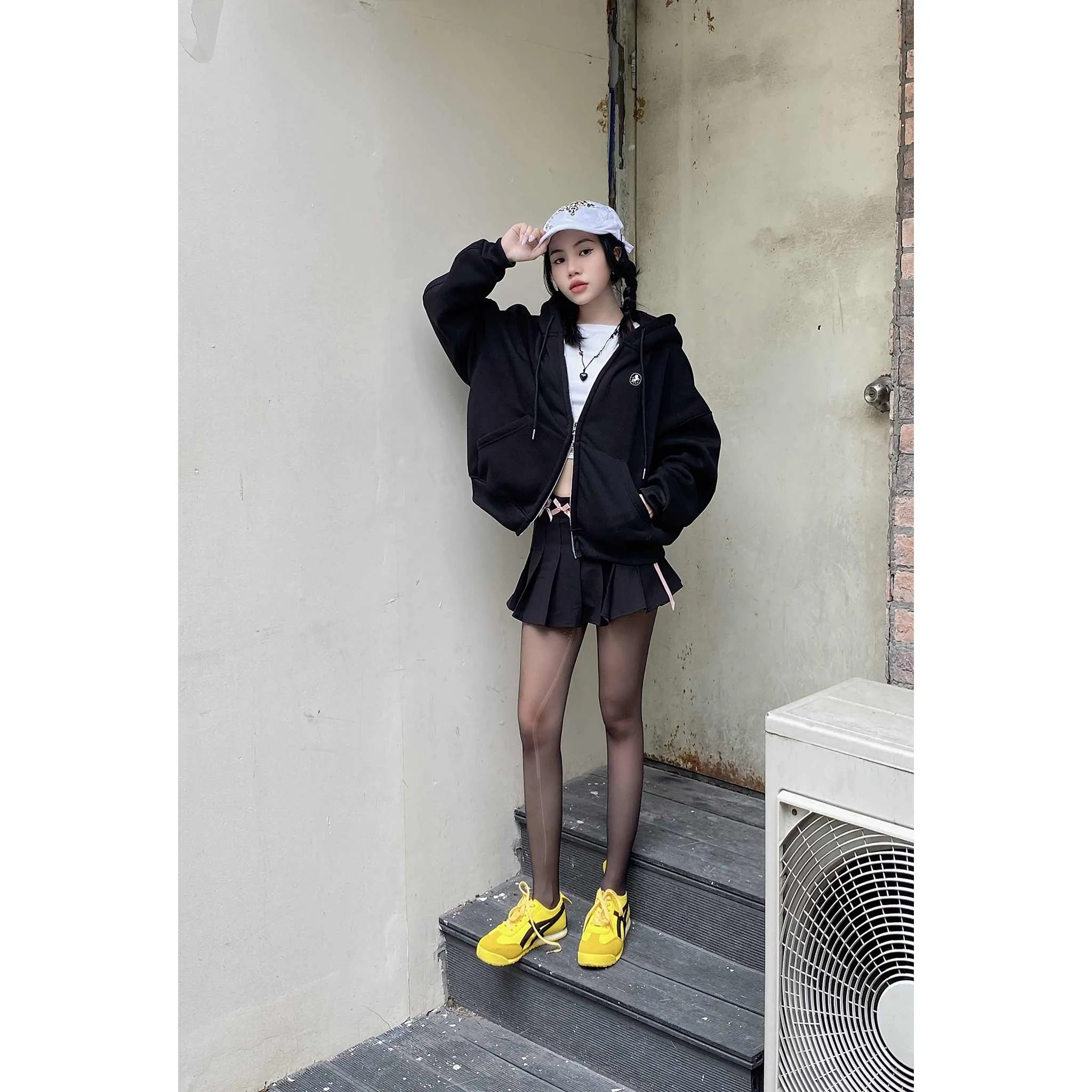 Áo hoodie zip form boxy basic dễ phối đồ 2581 Miucho vải nỉ bông cao cấp mềm mại thoáng mát_thumbnail_2