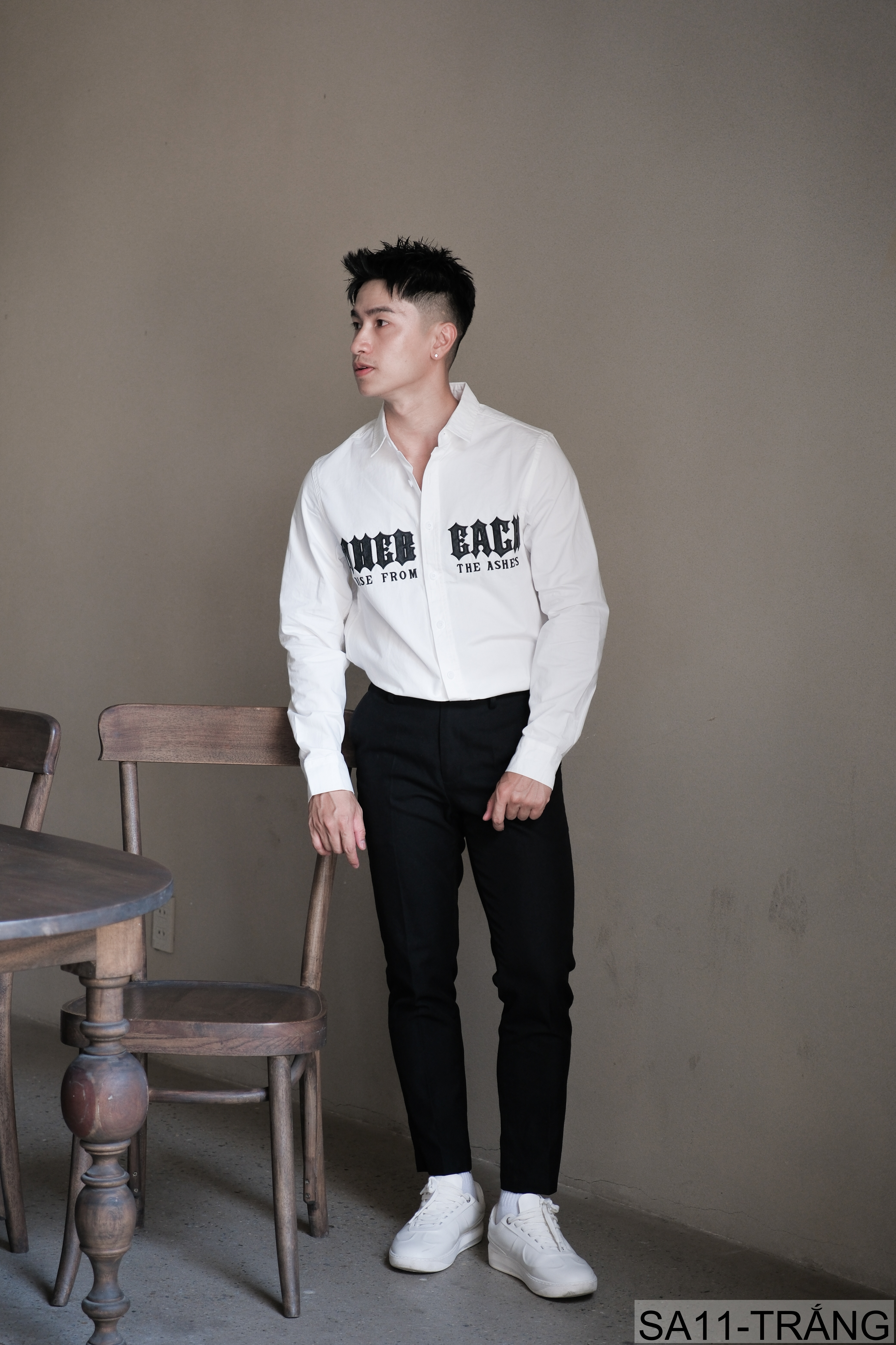 SA11 - Áo sơ mi nam dài tay họa tiết chữ phong cách Nhật Bản, chất cotton mềm mại, dáng rộng thoải mái