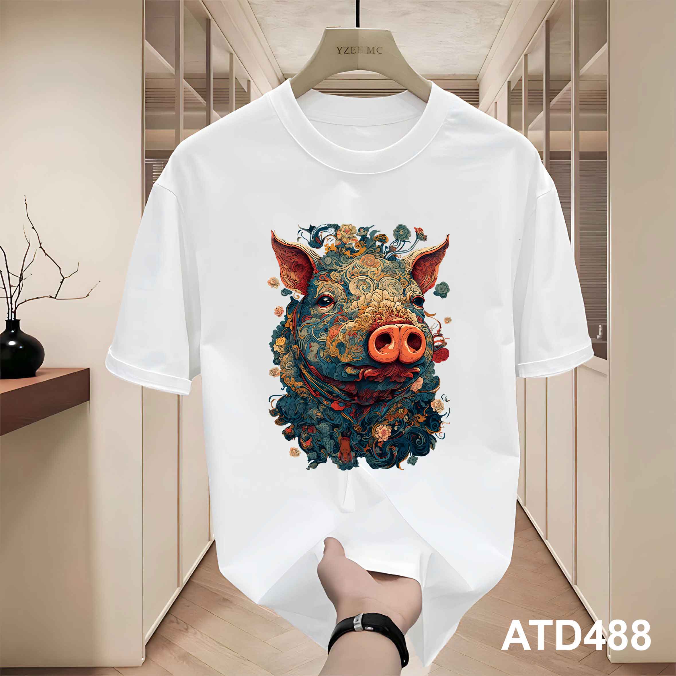 Áo thun nam form rộng 12 con giáp tuổi Hợi ( tuổi heo)ATD488 Miucho Iconic cotton cổ tròn in graphic_thumbnail_3