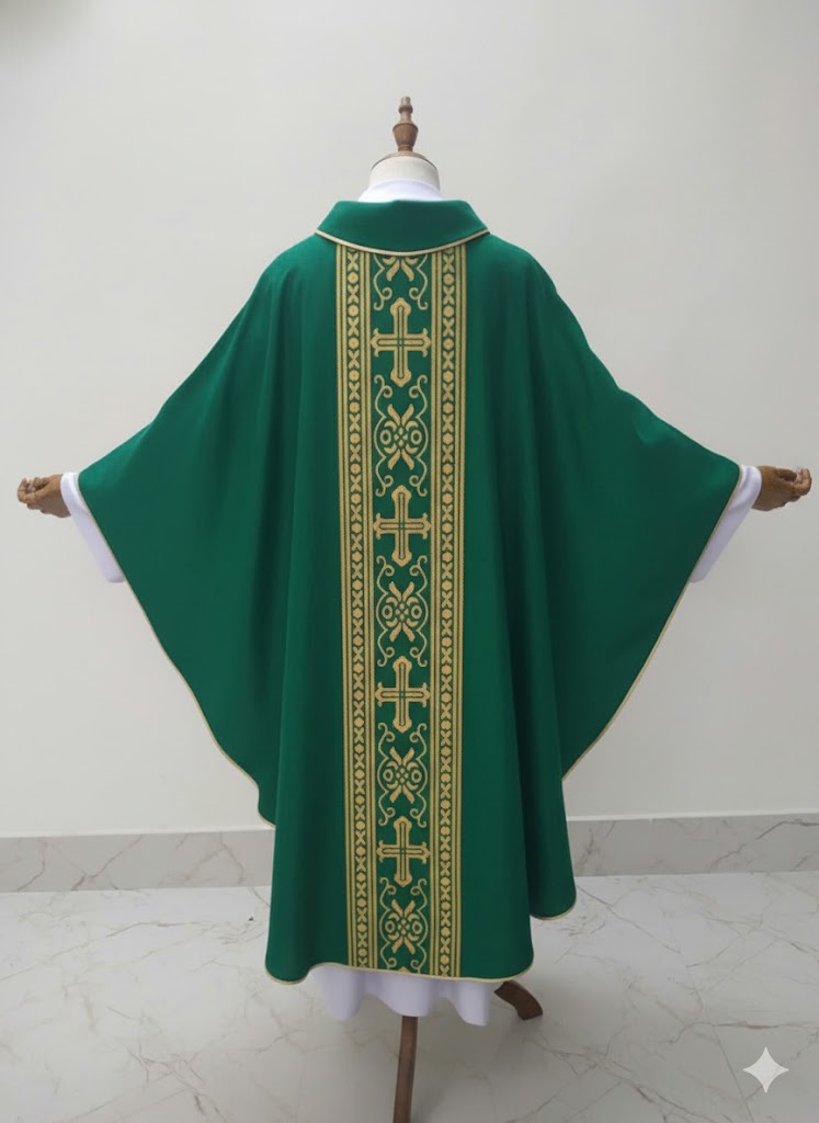Áo lễ linh mục màu xanh thêu họa tiết cổ điển- Quà tặng tân linh mục, cha xứ_thumbnail_4
