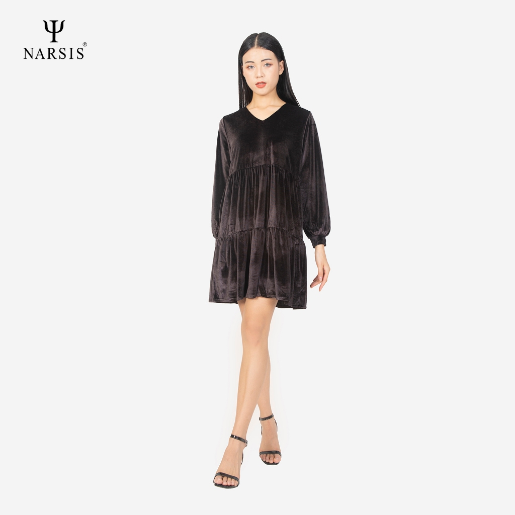 VÁY NHUNG BABYDOLL DÀI TAY NARSIS, CHẤT LIỆU NHUNG MỀM MỊN B0005 NARSIS CHẤT LIỆU THOÁNG MÁT, DỄ ..._thumbnail_0