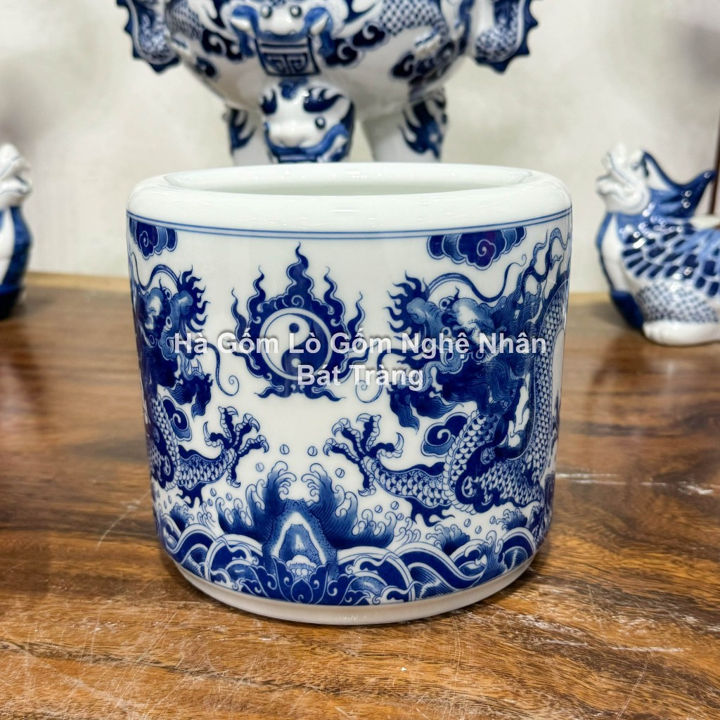 Bát Hương Đồ Thờ Cúng Men Trắng Cổ Hoạ tiết Rồng Bát Tràng (KHÔNG BAO GỒM CHÂN ĐẾ) - MEN TRẮNG
