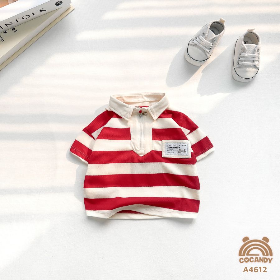 Áo cộc polo BE kẻ ĐỎ cổ khóa_thumbnail_1