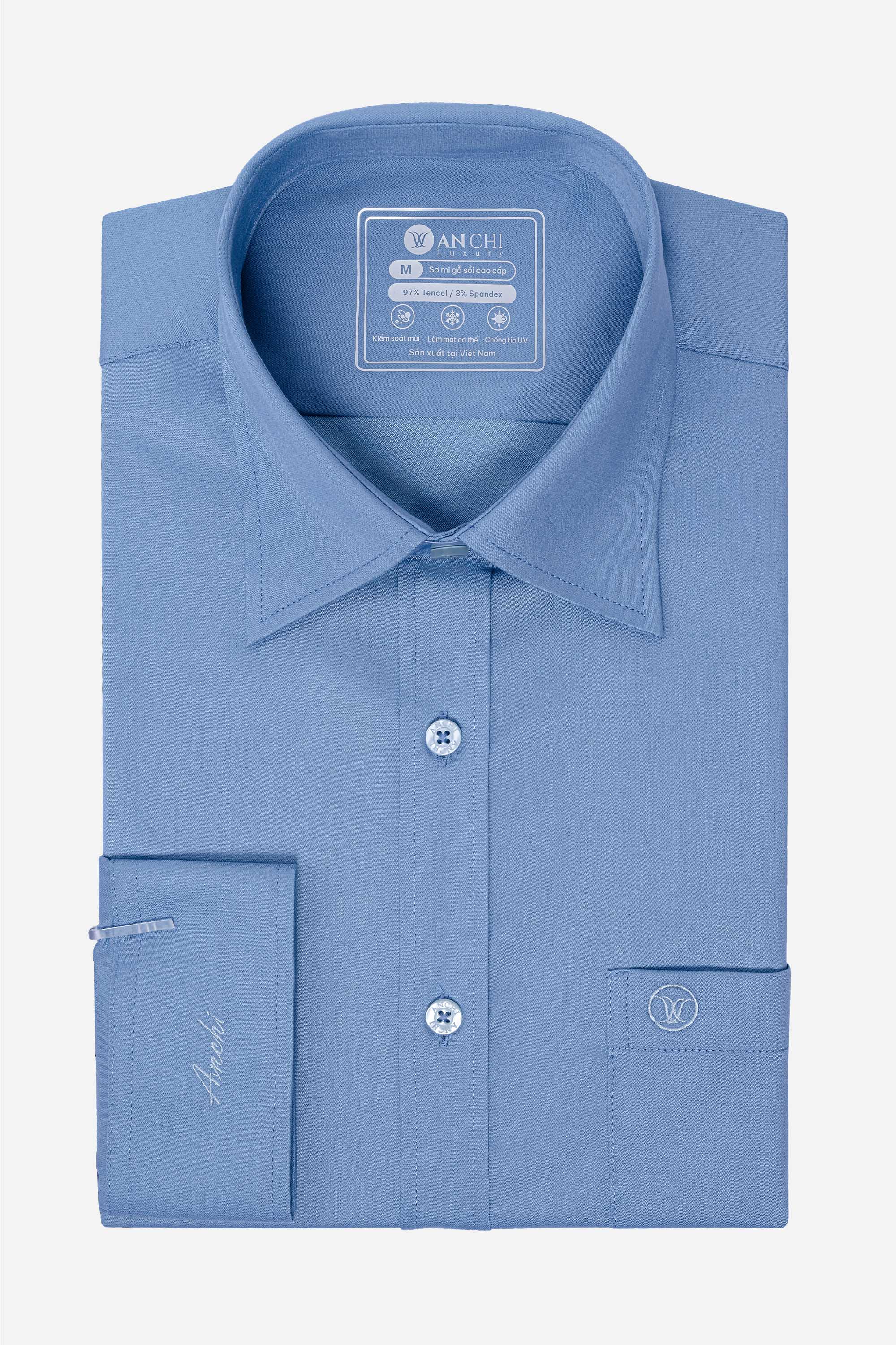 Sơ Mi Trơn Dài Tay Nam Trung Niên ANCHI Chất Liệu Sợi Sồi Cao Cấp