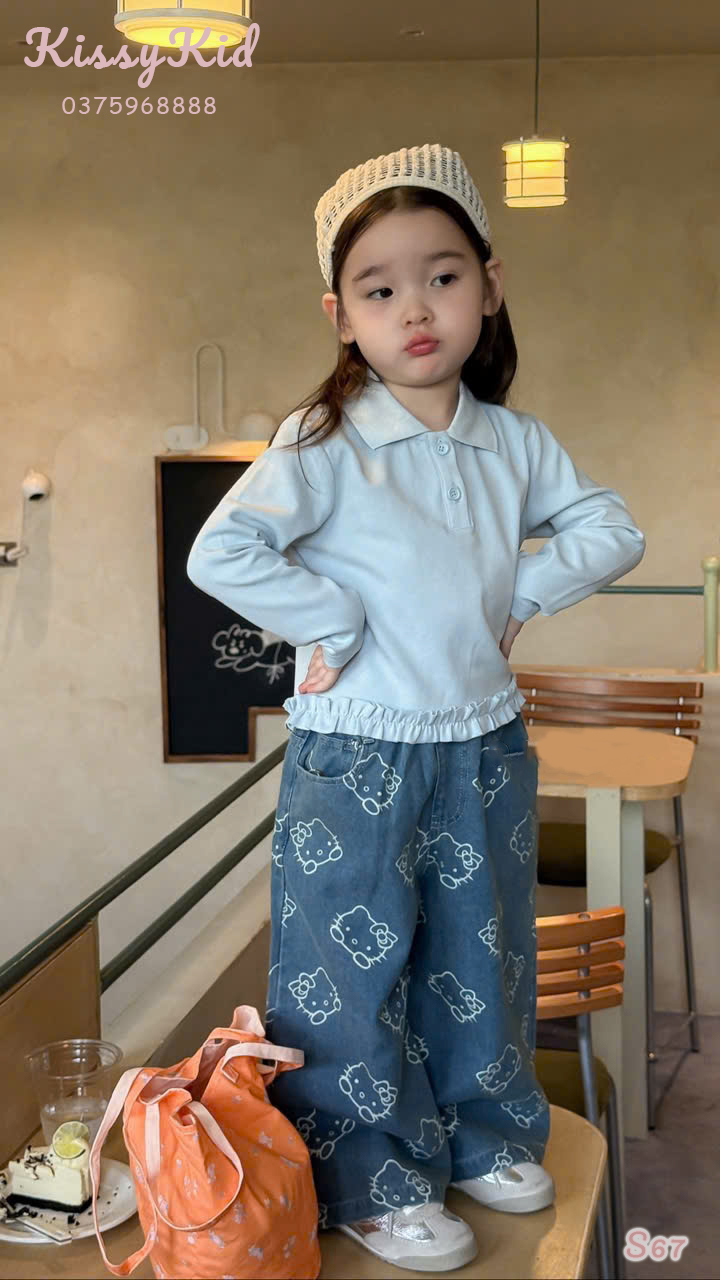 (Q137) Quần bò mềm ống xuống thêu kitty YIYA