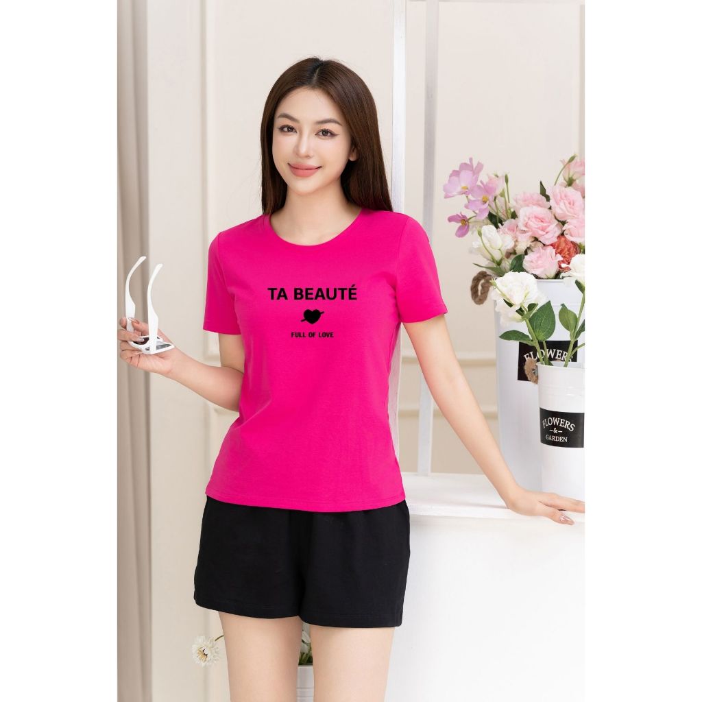 [Form Vừa] Quần áo mùa hè nữ in chữ BEAUTÉ - Đồ bộ thun nữ mặc nhà/đi chơi - LOZA VP39