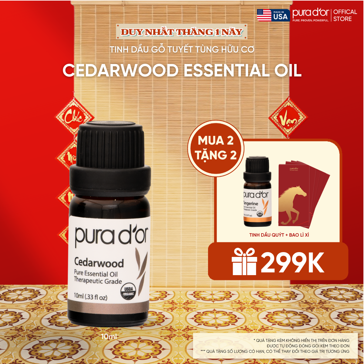 Tinh Dầu Gỗ Tuyết Tùng Hữu Cơ PURA D’OR Therapeutic Grade Cedarwood Essential Oil 10ml_thumbnail_0