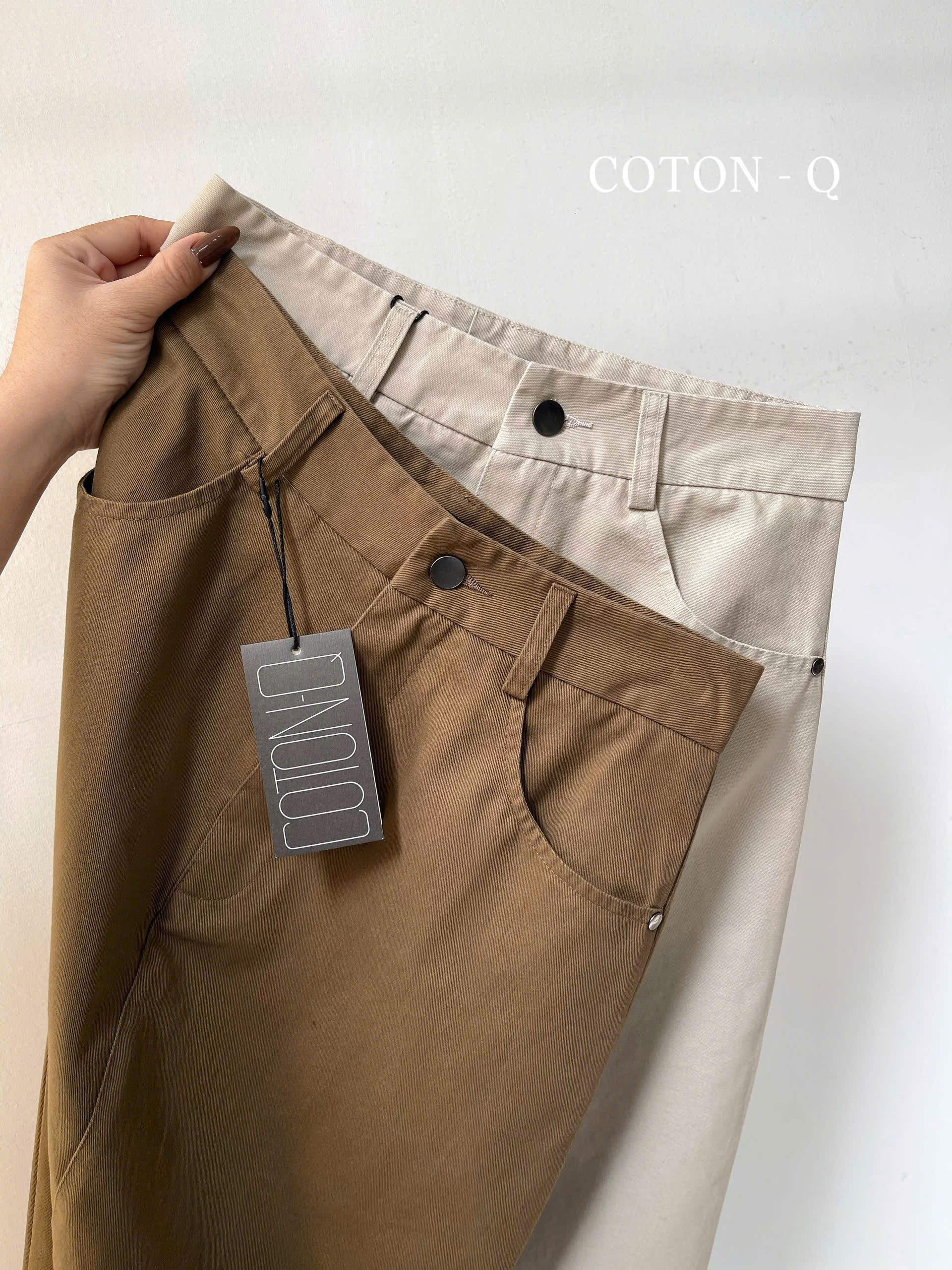 TS12 Chân váy dài Coton Q kaki xẻ sau ( BE )