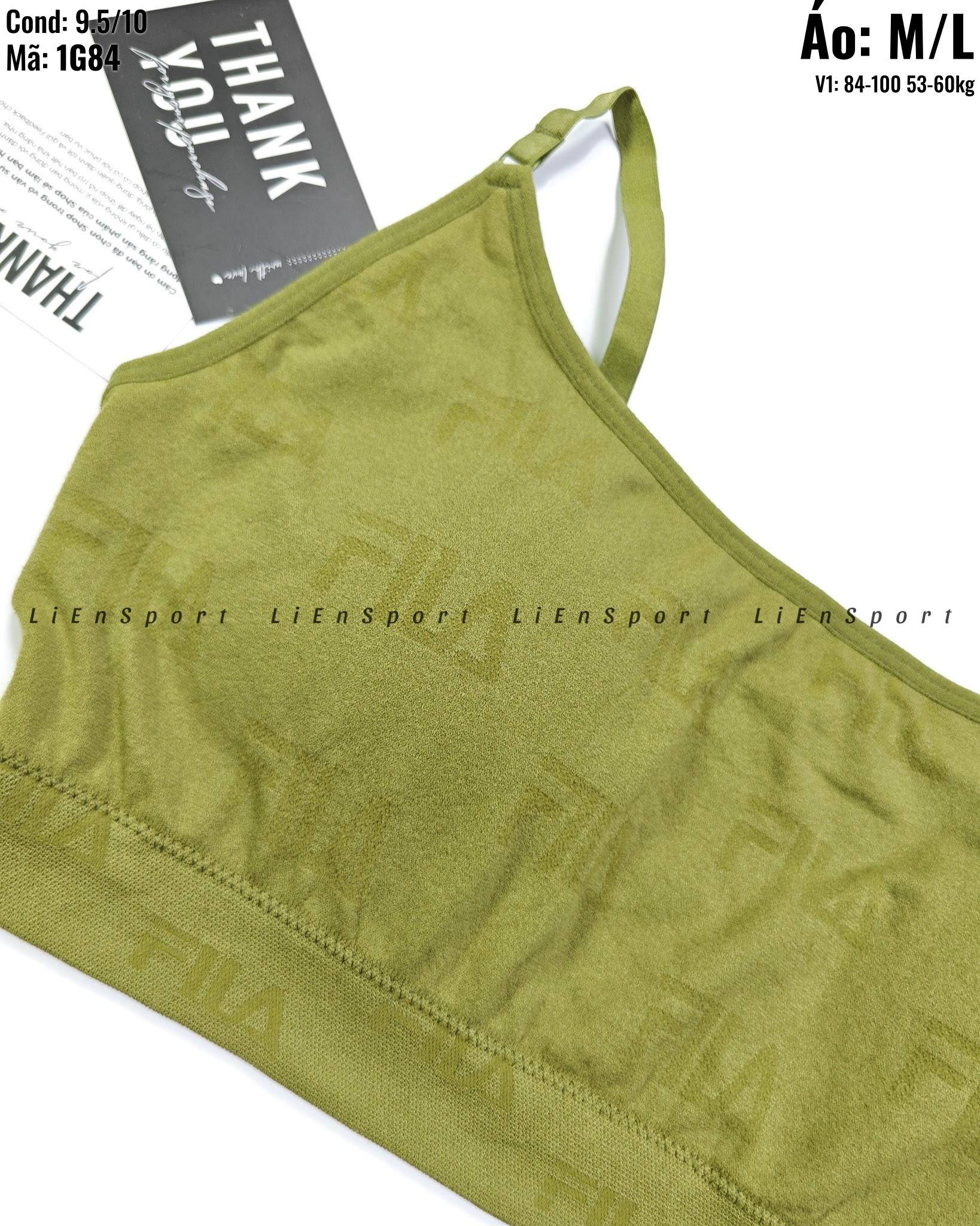 Fila Áo bra thể thao croptop Nữ Size ML Xanh rêu Auth 2nd Chất liệu mịn co giãn tốt Dây vai mảnh điều chỉnh được Chân ngực bản to Logo in chìm Phù hợp tập gym yoga Mã:1G84_thumbnail_2