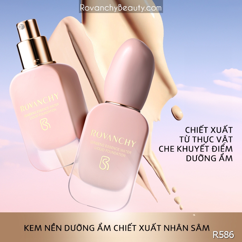 Kem Nền Dưỡng Ẩm R586 ROVANCHY Ginseng Essence Water Liquid Foundation - Bền Lâu, Dưỡng Da, 25g