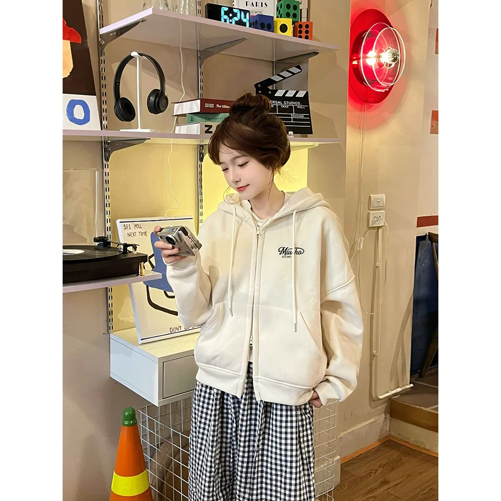 Áo khoác hoodie zip boxy Miucho nỉ 2 da thoáng mát khóa kéo có nón local brand 2837_thumbnail_3