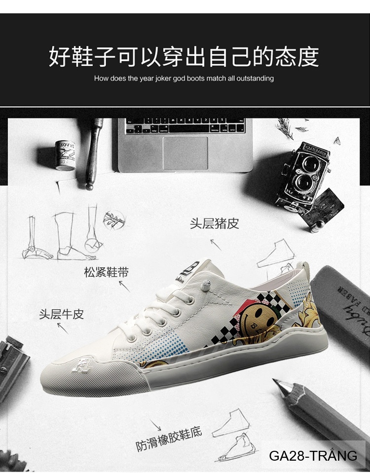 GA28 - Giày Sneaker Nam Da Bò Thiết Kế Smile Độc Đáo, Phong Cách Thường Ngày_thumbnail_10