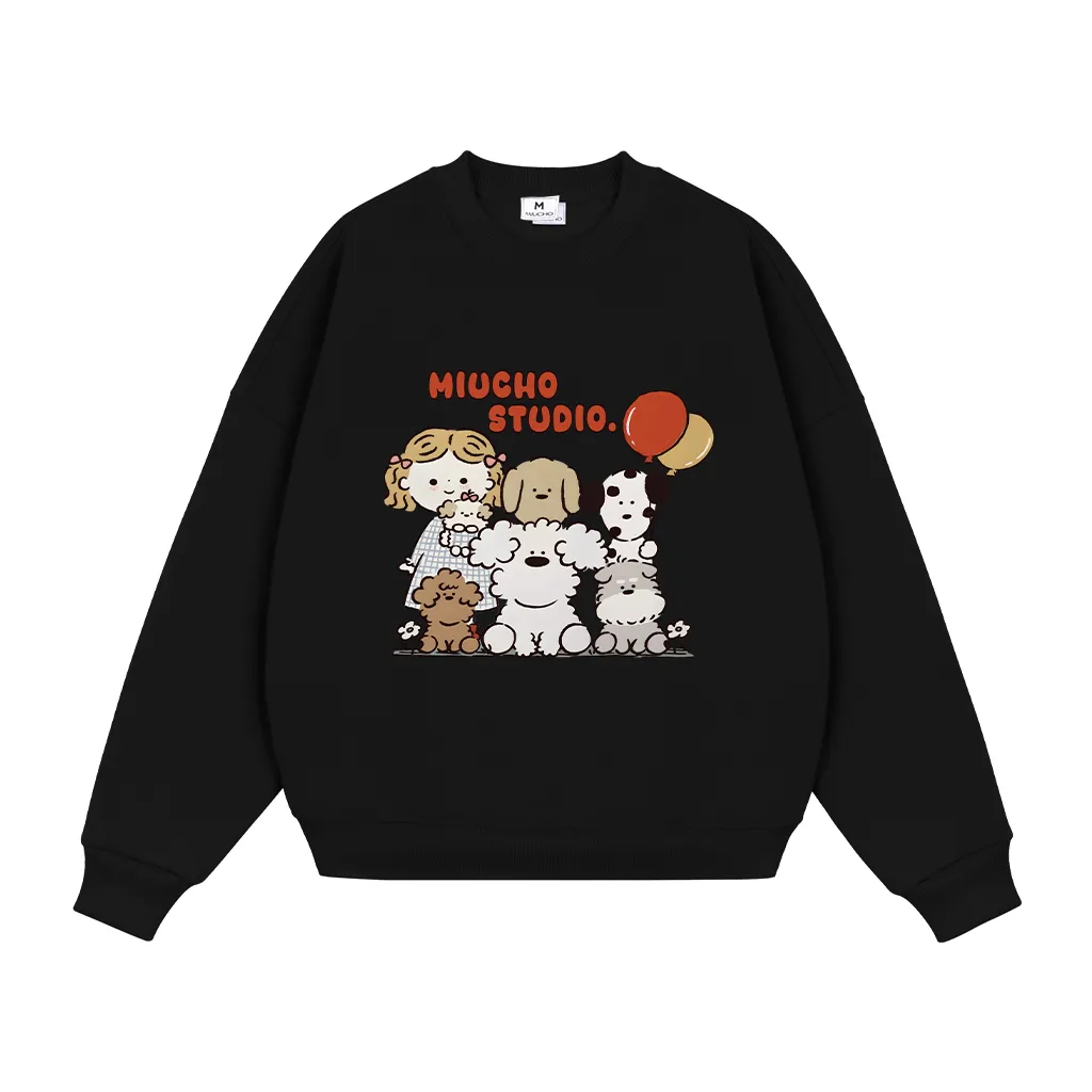 Áo Sweater form boxy Miucho nỉ 2 da thoáng mát tay dài cổ tròn dễ phối cún yêu in mix 2796_thumbnail_10