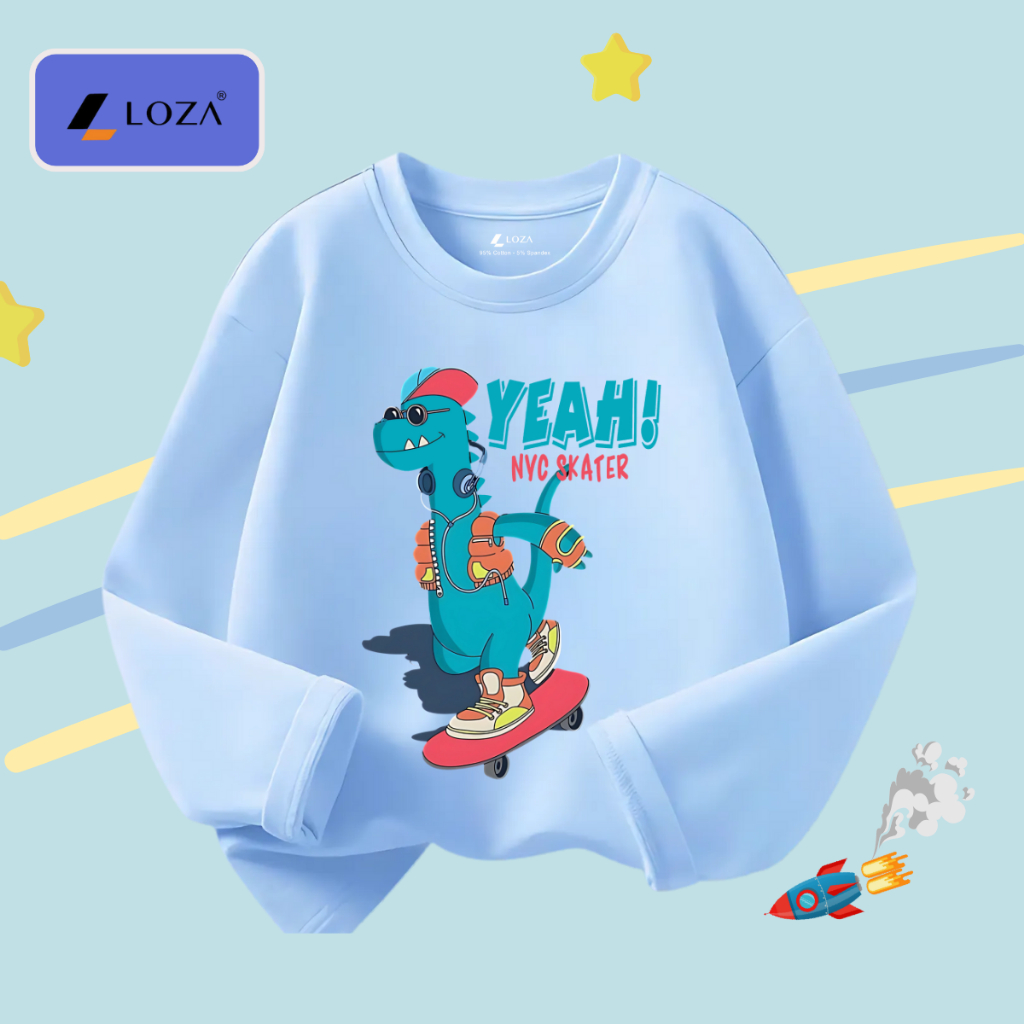 Áo thun dài tay bé trai in khủng long xanh - Loza Kids  KT3251_thumbnail_3