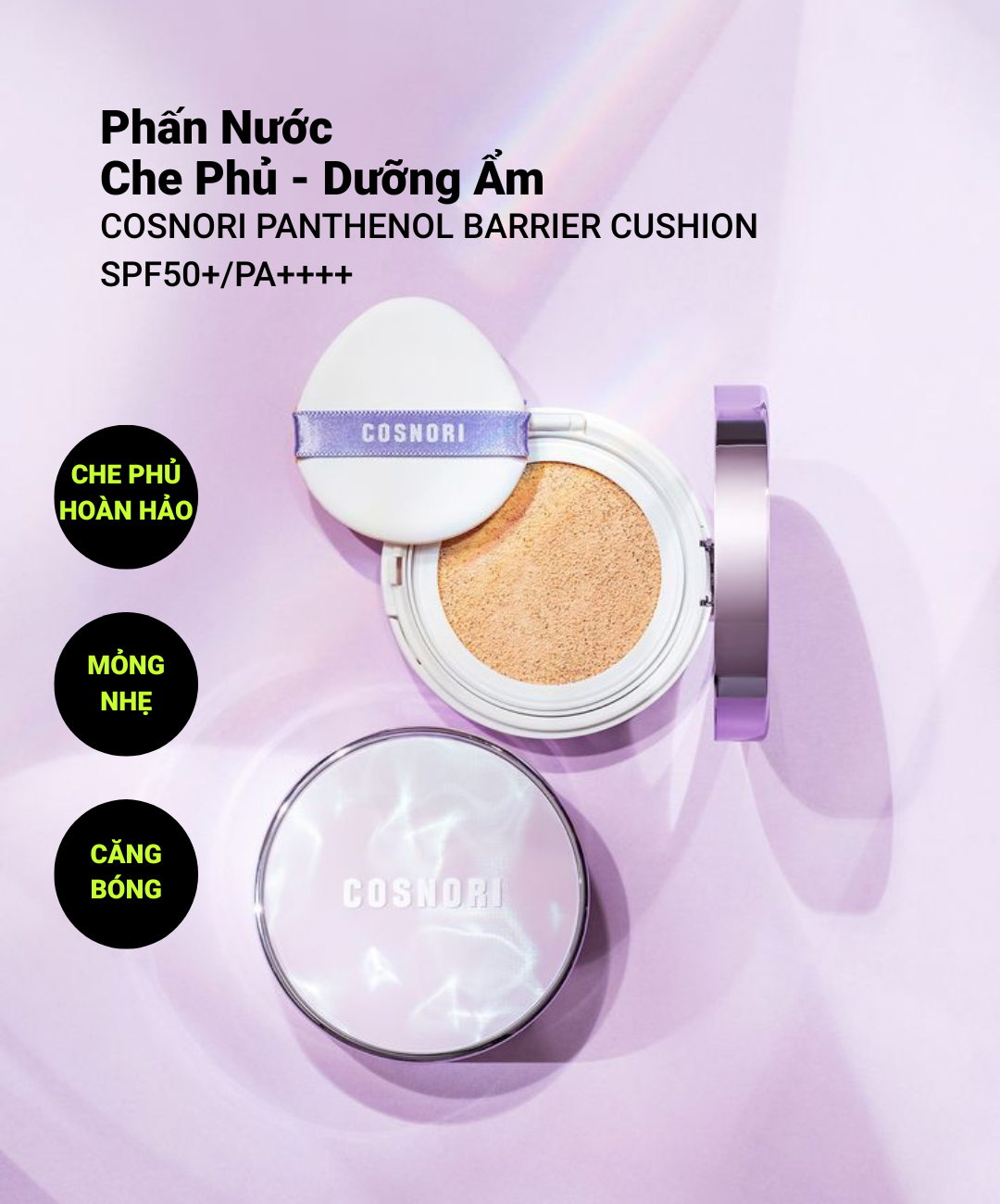 COSNORI PANTHENOL BARRIER BEIGE CUSHION SPF50+ / PA++++ - Phấn Nước Chống Nắng Che Phủ Làm Dịu Da  - Panthenol, Niacinamide - 12g - [C010] - [Tặng 1 lõi thay thế & Miếng dán đỡ điện thoại]