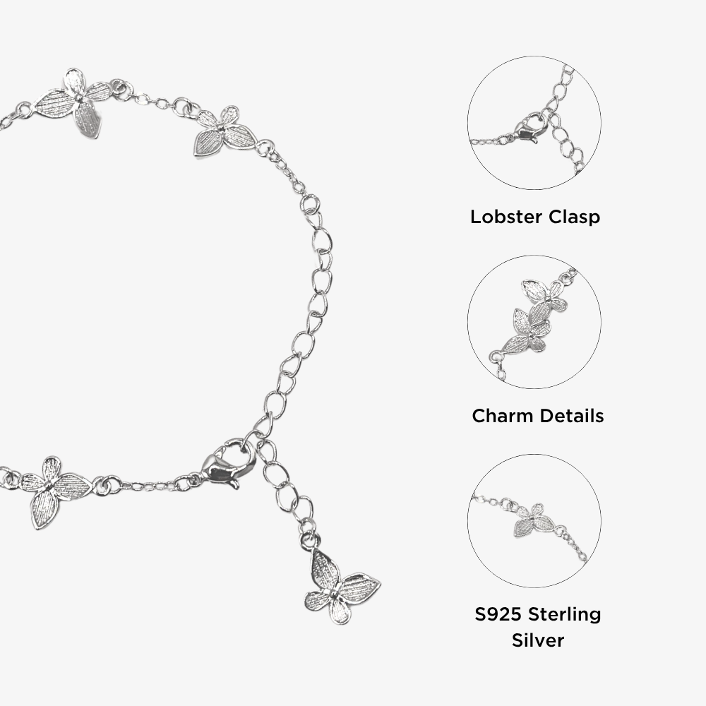 Vòng tay bạc 925 nữ charm bướm dễ thương