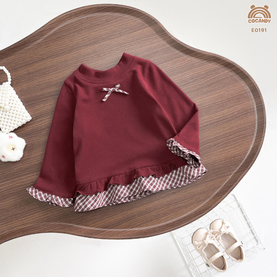 Áo dài ĐỎ phối bèo kẻ caro_thumbnail_4