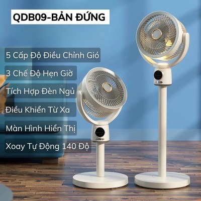 Quạt Để Bàn NMIMART QDB09: Xoay Đa Chiều, Hẹn Giờ, Điều Khiển Tự Động, Tùy Chỉnh Chiều Cao Mát Lạnh._thumbnail_1