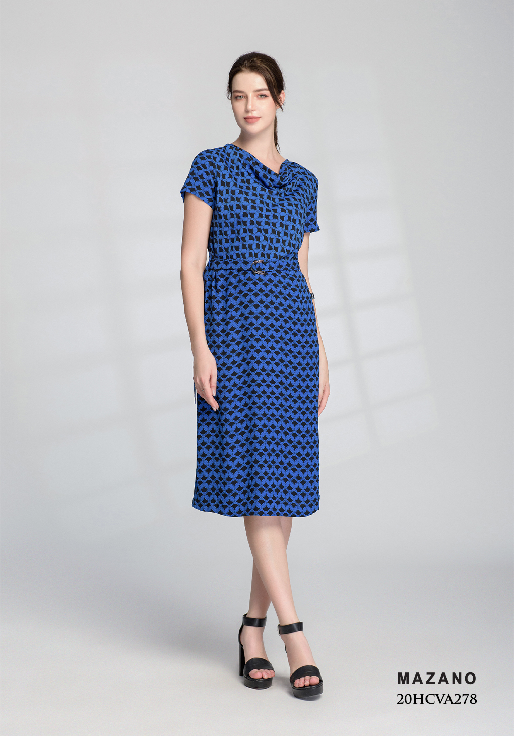 Đầm xanh họa tiết cổ đổ thắt đai_thumbnail_1