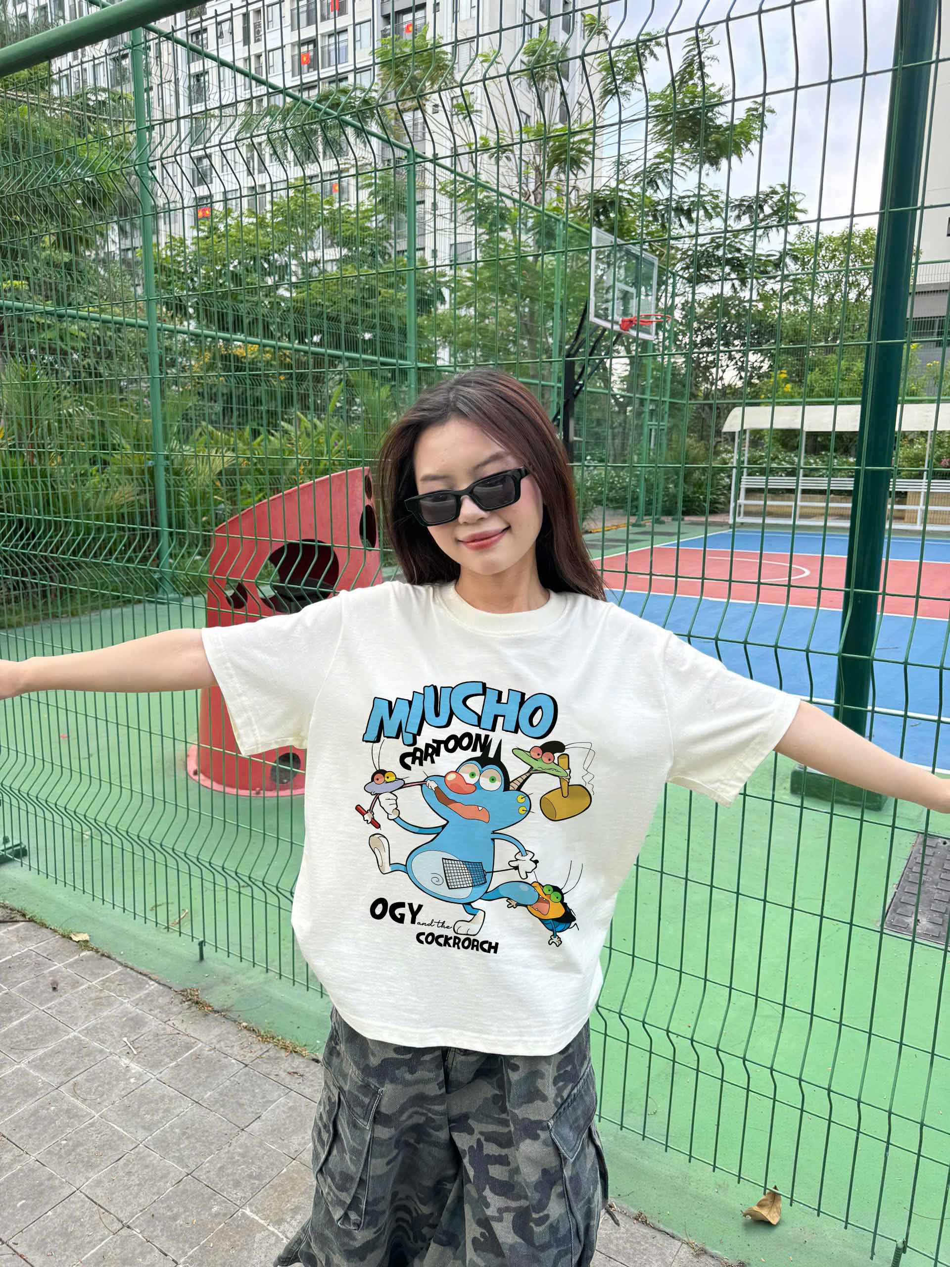 Áo phông form boxy in hoạt hình dễ thương 2357 Miucho Club cổ tròn vải cotton 2 chiều cao cấp in mix_thumbnail_5