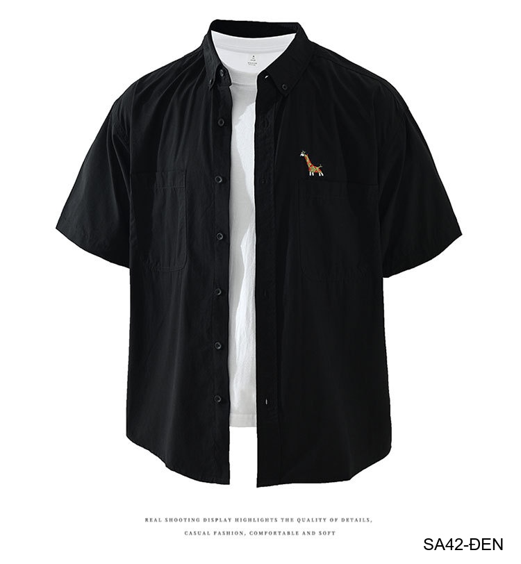 SA42 - Áo sơ mi nam ngắn tay phong cách Nhật, thêu hình hươu cao cổ, chất cotton thoáng mát_thumbnail_23