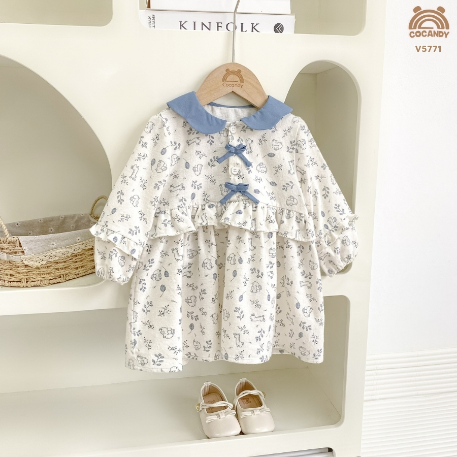 Váy dài BE hoa nhí xanh dương 2 nơ