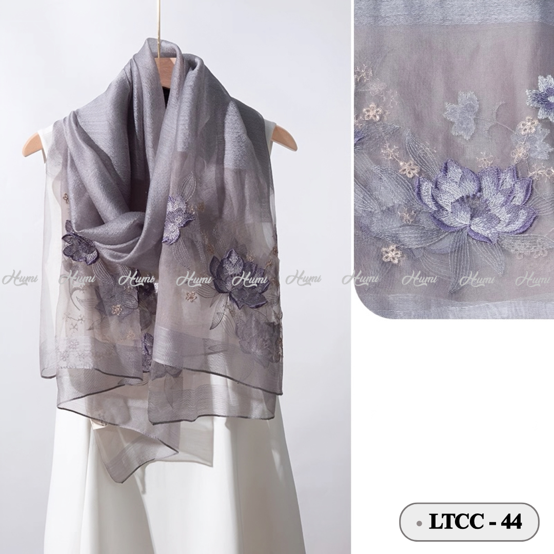 KHĂN TƠ THÊU HOA SEN (LTCC-44 Ghi)