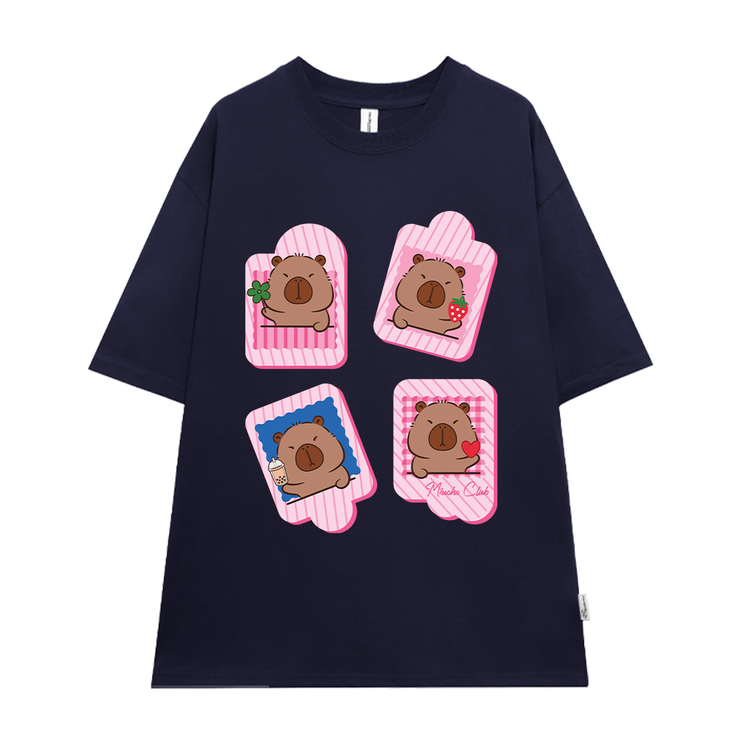 Áo phông form rộng Capybara unisex ATD1494 Miucho vải cotton thoáng mát cổ tròn in mix_thumbnail_18