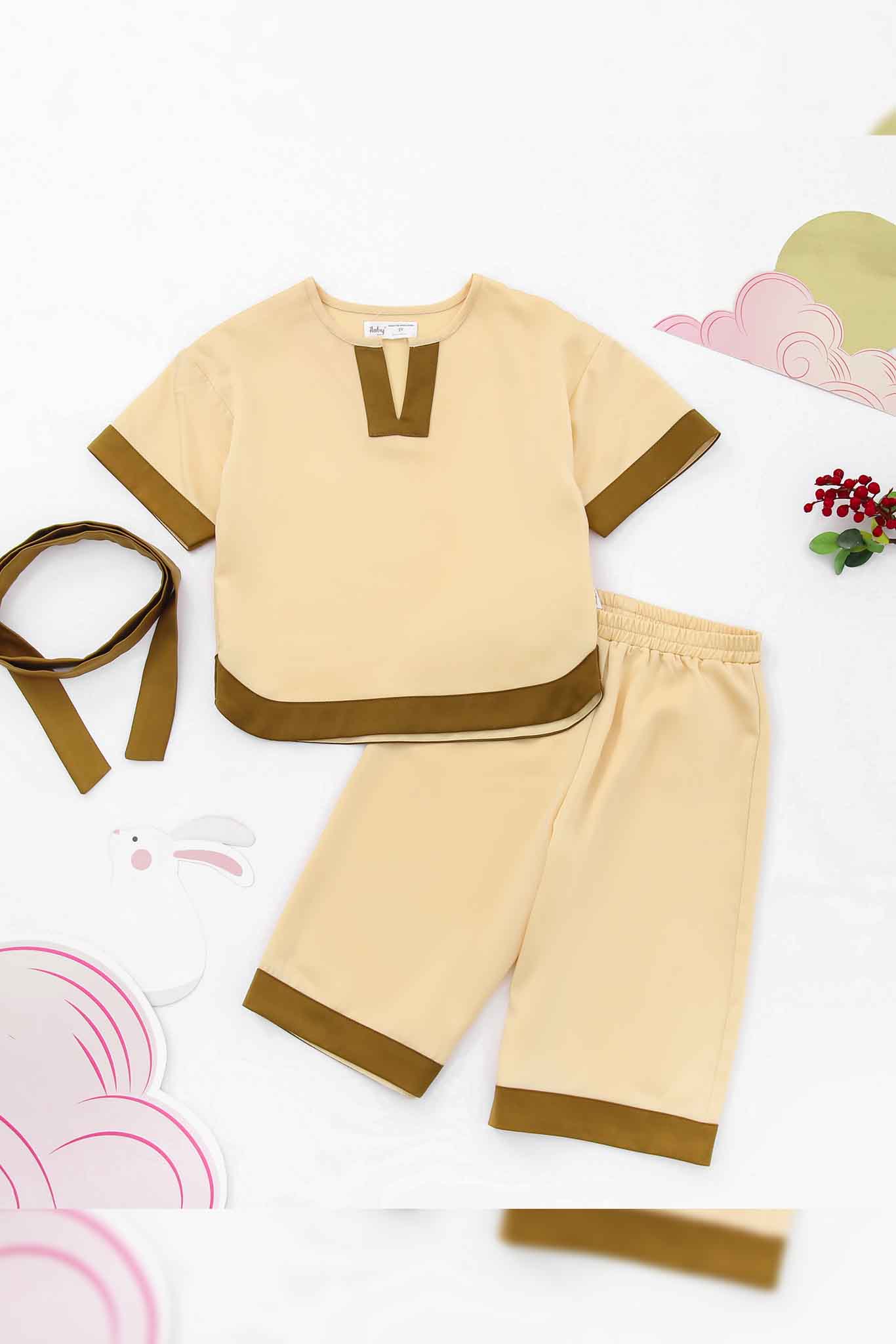 Set chú cuội áo cổ V có đai_thumbnail_2