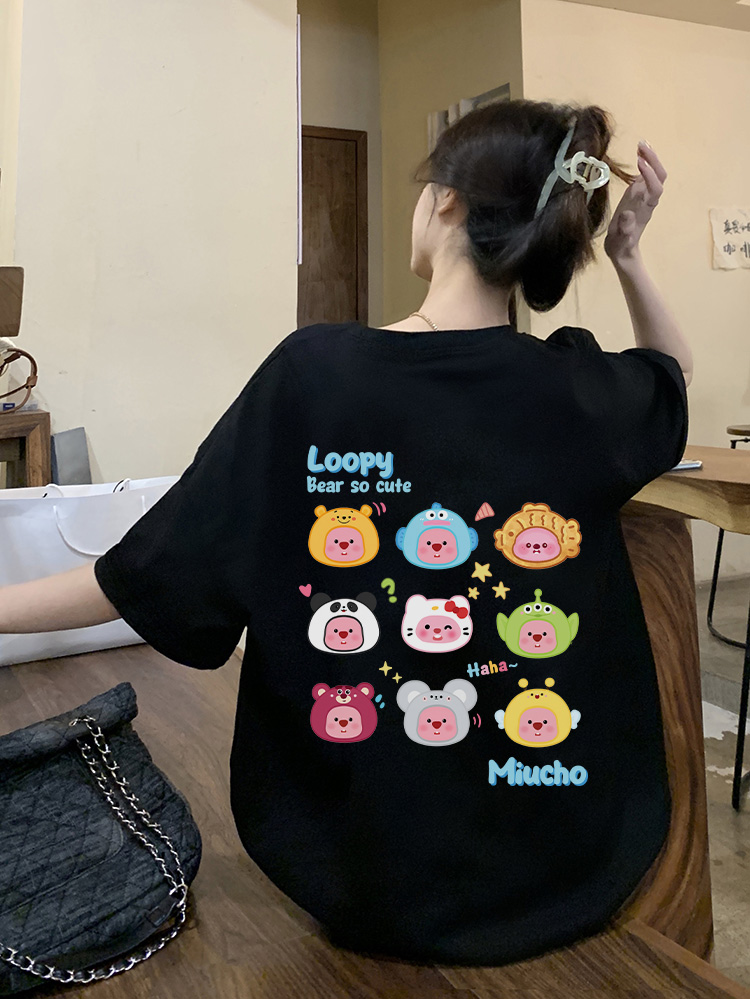 Áo thun Loopy Hải Ly form rộng ATD652 Miucho cotton cổ tròn in artwork_thumbnail_3