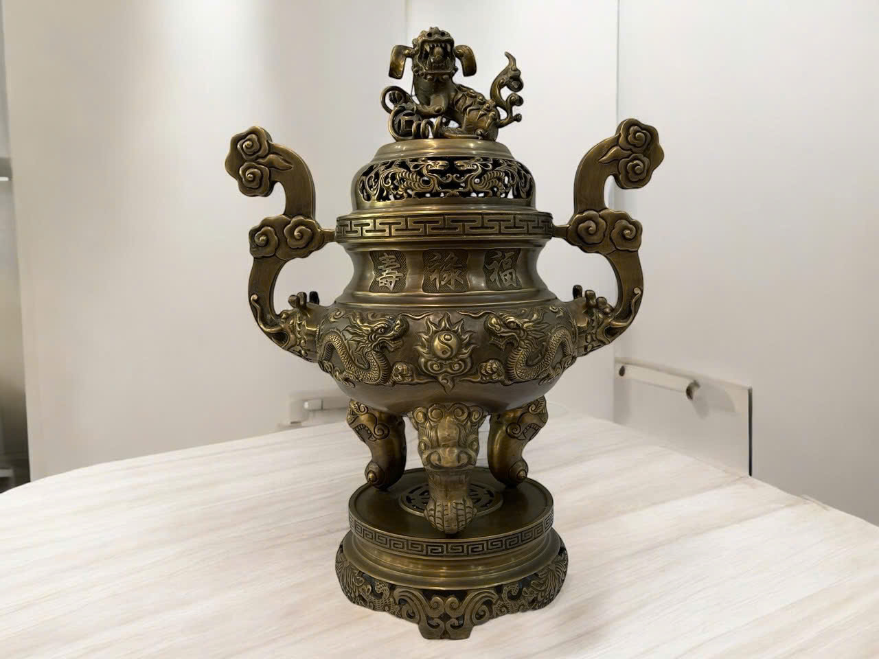 Bộ ngũ sự đỉnh rồng cao 60cm hun màu giả cổ _thumbnail_2