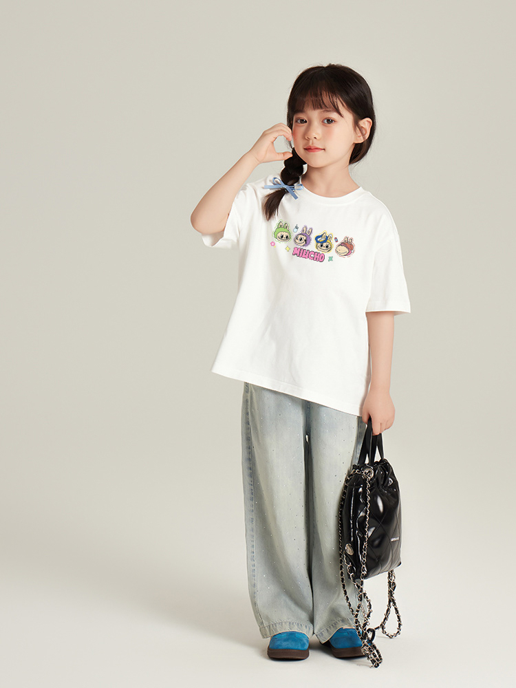 Áo thun bé gái labubu dễ thương nhiều màu sắc AED1462 Miucho Kid vải cotton thoáng mát cổ tròn in artwork_thumbnail_2