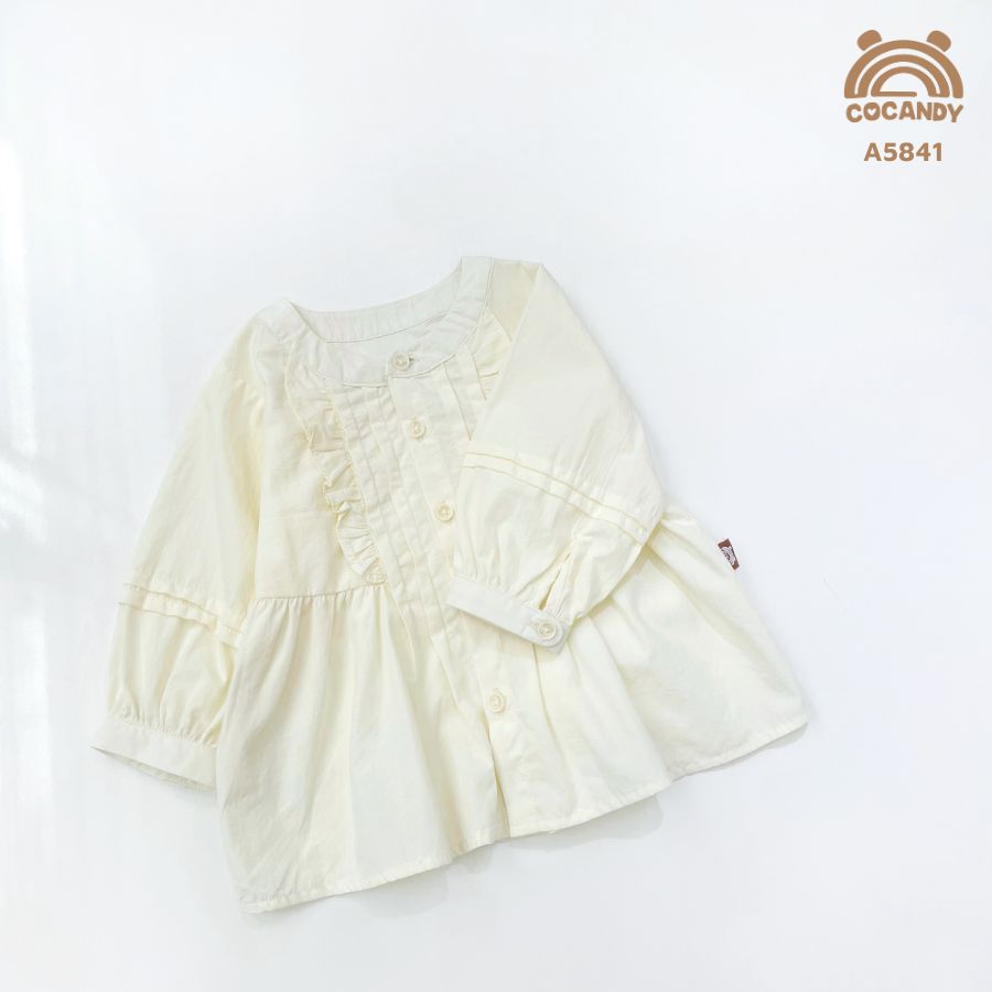 Áo dài sơ mi BE bèo xếp ly ngực