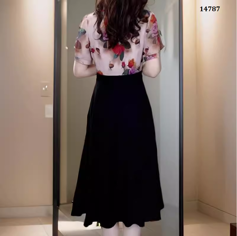 14787-Đầm xòe đen phối thân áo in hoa 3D (thun lụa phối voan in) 14787_thumbnail_3