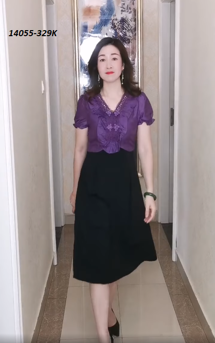 14055-Đầm xòe tay phồng cổ tim bèo  ngực  ( lụa ánh nhung, thun mịn)FREESHIP_thumbnail_1