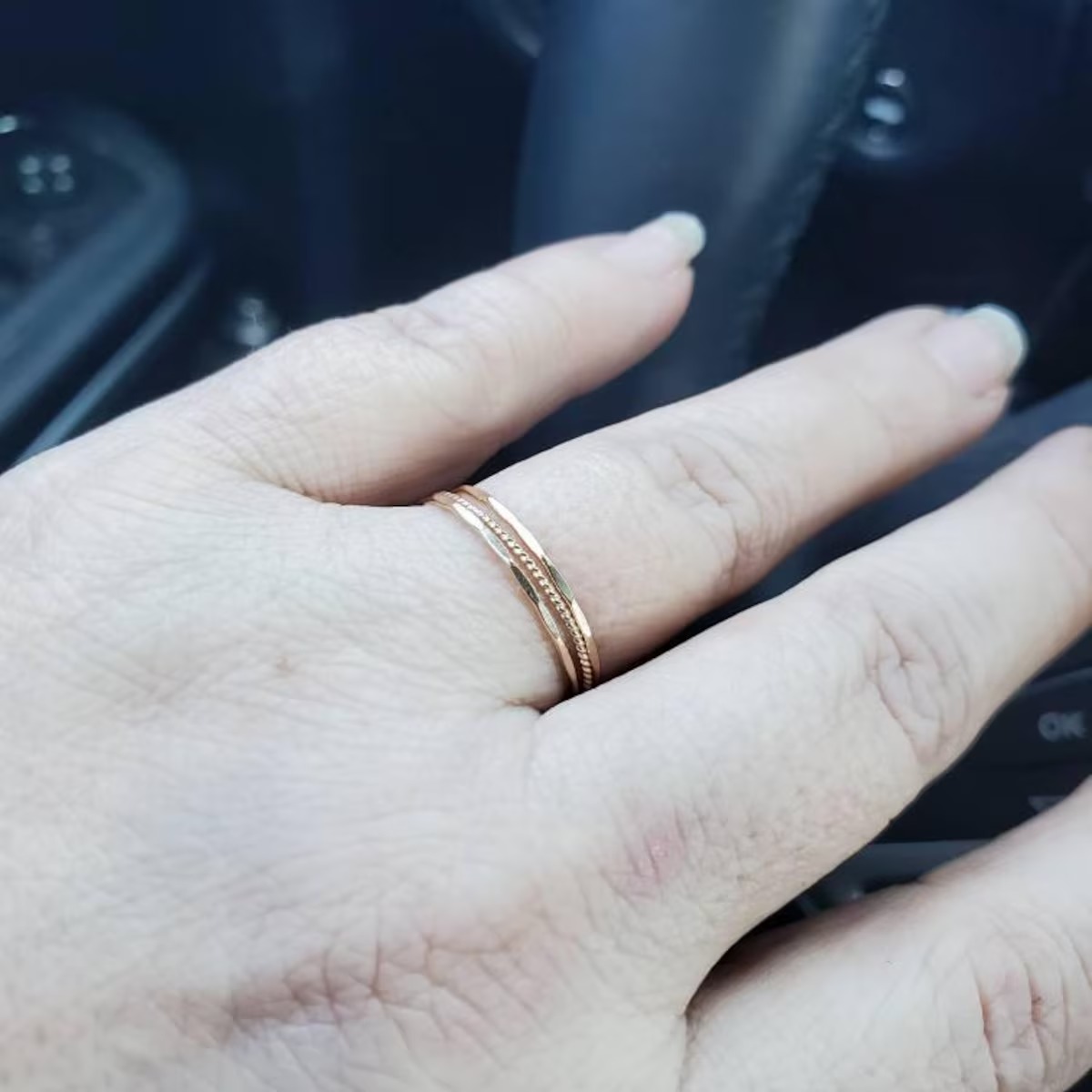 Elegant 3-Piece Gold Filled Ring Trio • Handmade Hammered & Twist Stackable Set_thumbnail_6